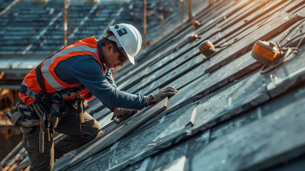 ACCUEIL génère des images montrant un couvreur en plein bardage ou façade sur un chantier